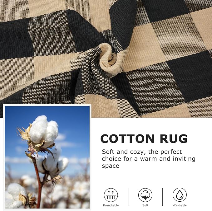 IOHOUZE Buffalo Plaid Rug 5x7 Ft Indoor Outdoor Rug, Washable Rugs for Living Room, Spring Summer Welcome Mats Outdoor, Cotton Area Rug for Farmhouse/Entryway/Home Entrance,Tan Black
