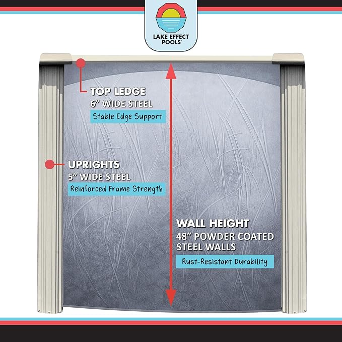 Lake Effect Pools 'Bermuda' 24 ft Round Above Ground Swimming Pool | 48 Inch Walls | 6" Steel Top Ledge | Bundle Includes: 25 Gauge Overlap Liner & Widemouth Skimmer