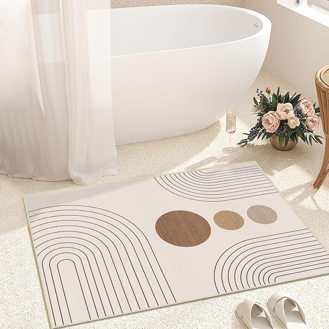 Boho 2x3 Rug for Entryway Modern Geometric Abstract Area Rug Neutral Beige Mid Century Modern Machine Washable Door Mat Contemporary Non-Slip Printed Low-Pile Floor Carpet Kitchen Bathroom Laundry