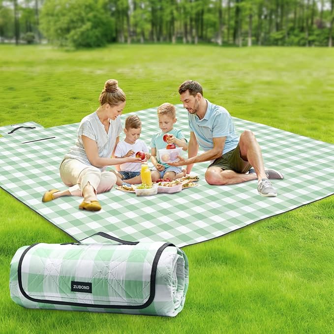 ZUBOND Large Picnic Blanket Outdoor Picnic Mat Waterproof Foldable 80''x80'', Beach Blanket Sandproof for LawnPark, Grass, Travel, Hiking, Camping Essentials, Vintage Gingham Picnic Blanket