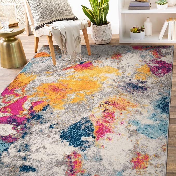 Rugshop Modern Abstract Living Room Non-Shedding Area Rug Multi 4' x 6' | Rectangular, Size 4' x 6', Bedroom, Dining Room, Home Office, Kitchen, Entryway, Hallway, Nursery, Kids Room, Guest Room