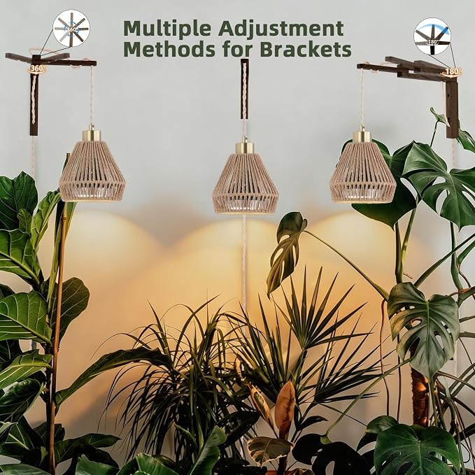 Hanging Grow Lights for Indoor Plants - 35W 4000K Full Spectrum Plant Light, Wall Mounted Grow Light with Wooden Bracket, Timer, 15FT Power Cord, Ideal for Plants, Flowers & Home Decor