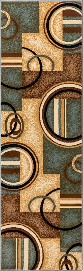 Well Woven Barclay Arcs & Shapes Light Blue Modern Geometric Area Rug 2'7" x 9'6" Runner