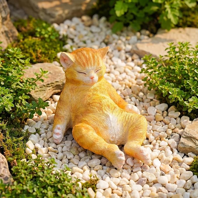 Cat Garden Statue Outdoor Decor,Pet Memorial Stone,Sleeping Cat Statue,Resin Cat Figurine Garden Sculpture Patio Decor,Headstones for Cats or Thoughtful Sympathy Gift,9.8" L x 5.9" W x 6.7" H