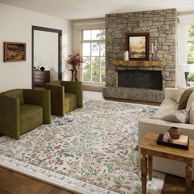 10x12 Area Rugs for Living Room: Washable Rug Non Slip Stain Resistant Low Pile Ultra Soft Faux Wool Lightweight Large Rugs for Bedroom Dining Room Under Table Rug Nursery Home Office Farmhouse Indoor