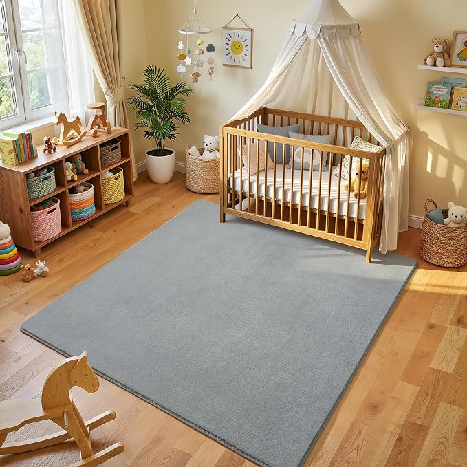 Amearea 4x4 Square Area Rugs for Bedroom Living Room, Grey Memory Foam Rug | Thickened Fluffy Indoor Washable Rug, Modern Non Slip Minimalist Carpet for Entryway Kids Boys Girls Dorm Nursery Room Decor