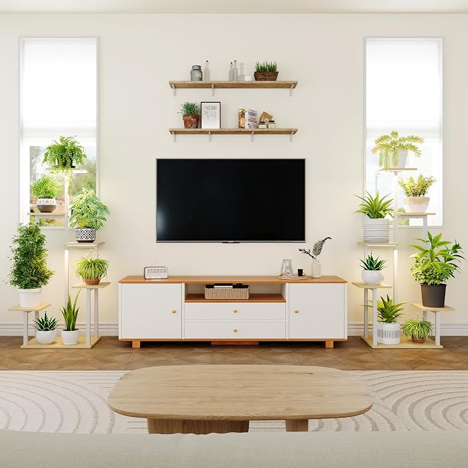 Plant Stand Indoor with Grow Lights - Tiered Corner Shelf Small Metal Lighted Flower Rack Multiple