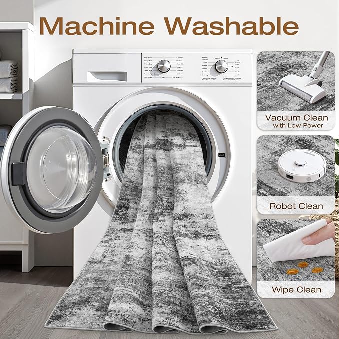 LOONGRUG 10x12 Area Rug Washable Neutral Modern Living Room Rug Black Gray | Large Abstract Soft Stain Resistant Indoor Non-Slip Carpet for Bedroom Nursery Kids Office Playroom Dining Room