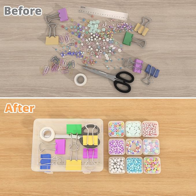 Mathtoxyz Bead Organizer Box(Red,Yellow,Blue), 62Pcs Small Bead Organizers and Storage Plastic Cases Mini Clear Containers Boxes with Hinged Lid and Rectangle for Bracelet Making DIY Jewelry Craft