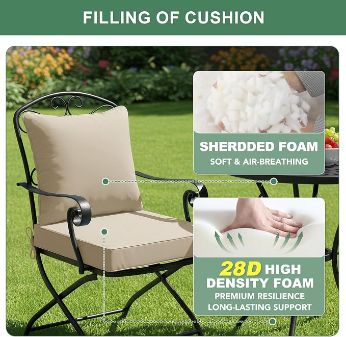 Summsun Patio Chair Cushions 22 x 22 Inch, Water Resistant Backrest Pillow and Seat Cushion Set for Outdoor Furniture, Sectional Sofa Cushion Replacments, Cream, Set of 4
