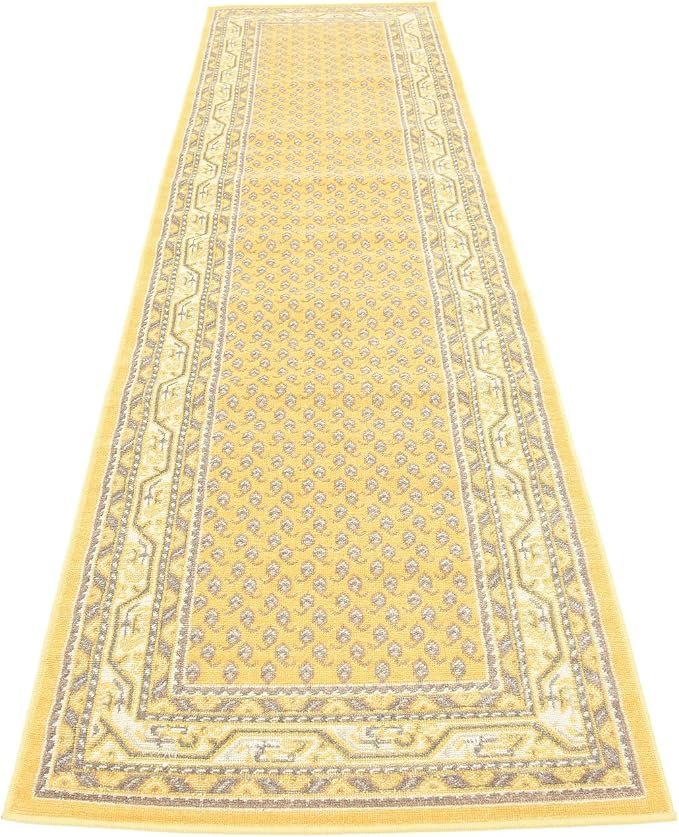 Unique Loom Williamsburg Collection Traditional Border with Dotted Center Area Rug, Runner 2' 9" x 9' 10", Yellow/Beige