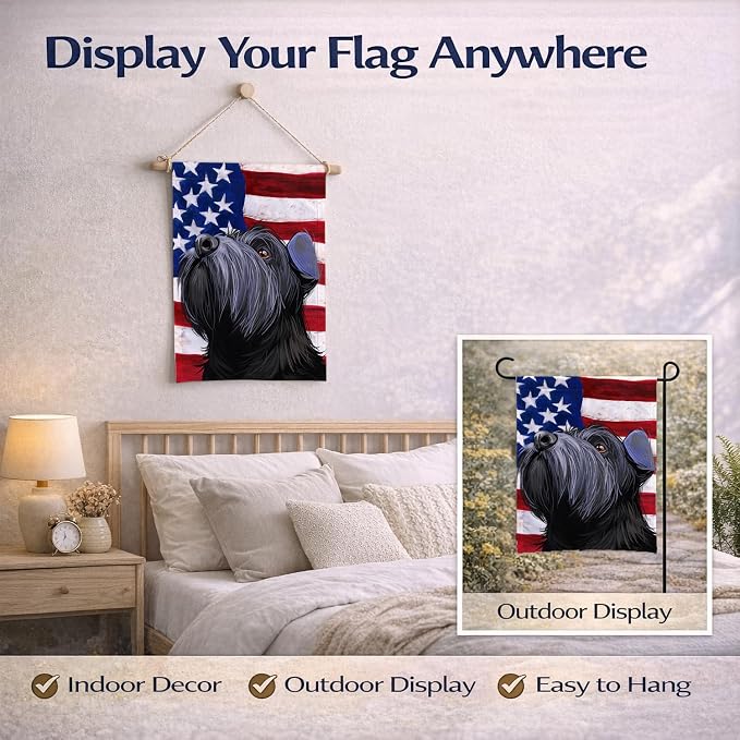 Caroline's Treasures CK6725GF Standard Schnauzer Black American Flag Garden Flag Mailbox Flag Decorative Yard Flag Banner Outside Patio Artwork Yard Flower Beds, Garden Size, Multicolor