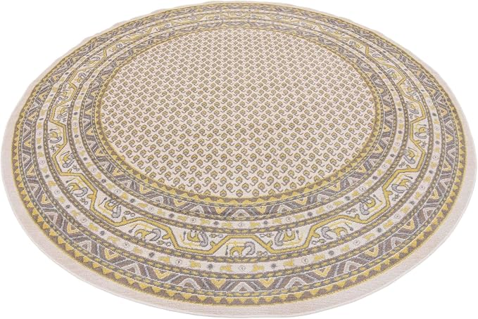 Unique Loom Williamsburg Collection Traditional Border with Dotted Center Area Rug, Round 8' 0" x 8' 0", Beige/Yellow