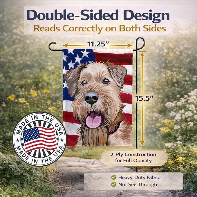 Caroline's Treasures CK6571GF Irish Terrier American Flag Garden Flag Mailbox Flag Decorative Yard Flag Banner Outside Patio Artwork Yard Flower Beds, Garden Size, Multicolor