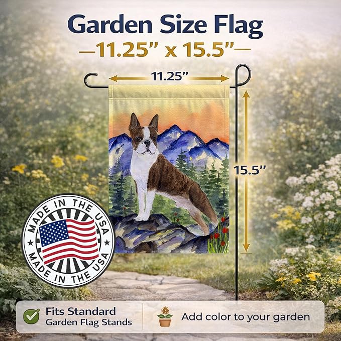 Caroline's Treasures SS8162GF Boston Terrier Garden Flag Mailbox Flag Decorative Yard Flag Banner Outside Patio Artwork Yard Flower Beds, Garden Size, Multicolor