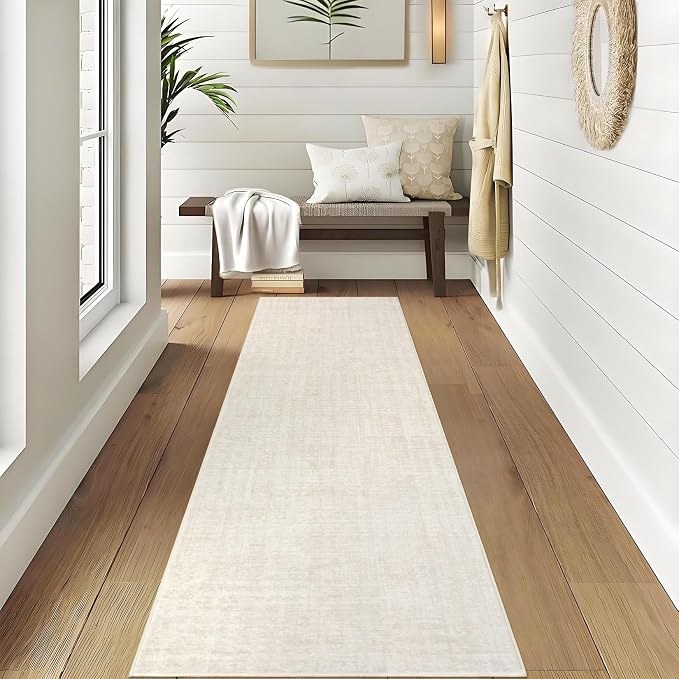 Garvee Solid Runner Rug 2x6 Washable Runners for Hallways Cream | Non Slip Kitchen Rugs, Modern Faux Wool Entryway Bathroom Rug Runners, Modern Abstract Rugs for Laundry Room Kitchen Bedroom