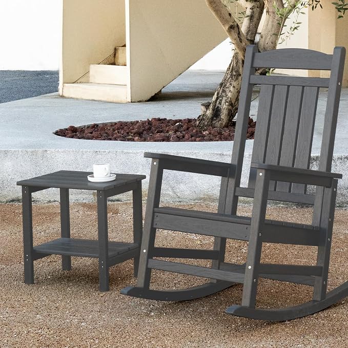 KINGYES Outdoor Side Table Set of 2, Double Layer Adirondack End Table- Gray