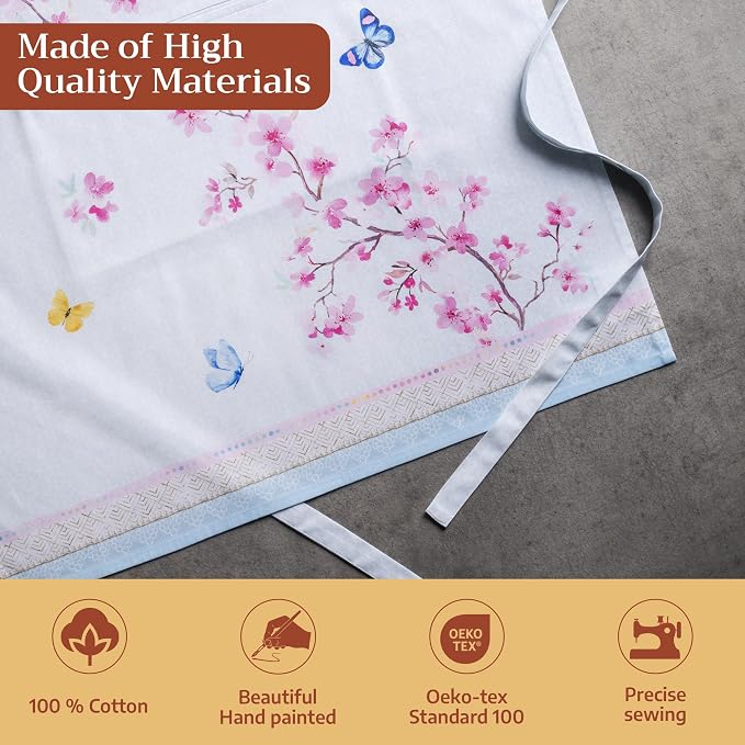 Maison d' Hermine Aprons for women with Pocket 100% Cotton (27.50"x31.50") | Adjustable Neck Strap & long ties Apron Men Chef Wedding Cooking Gardening Server Maid