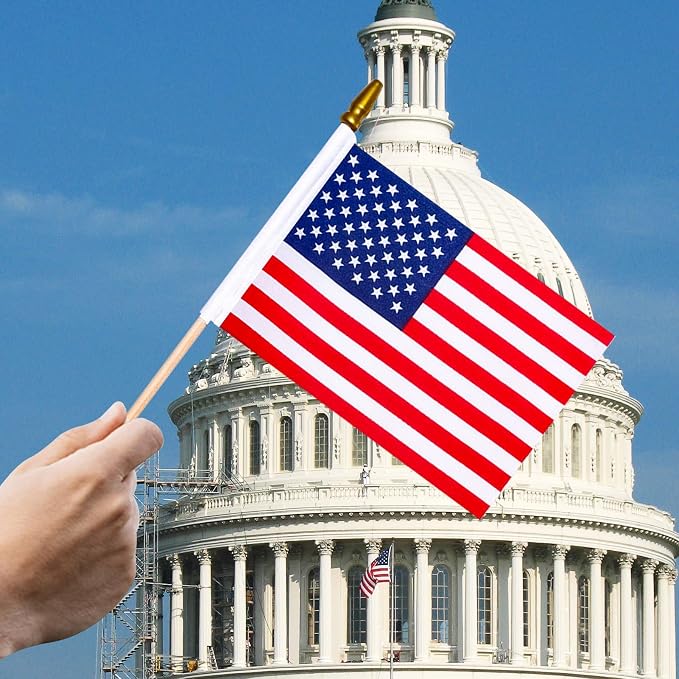 HOOSUN 12 Pcs Small American Flags On Stick,4th of July Decorations Small USA Flag On Stick,Mini 4''x6'' American Flags for Outside,Fourth of July Flag for Yard Lawn,Patriotic Memorial Day Decorations