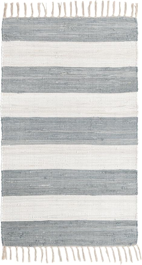 Unique Loom Chindi Rag Collection Area Rug - Striped (3' 1" x 5' 1" Rectangle, Gray/ Ivory)