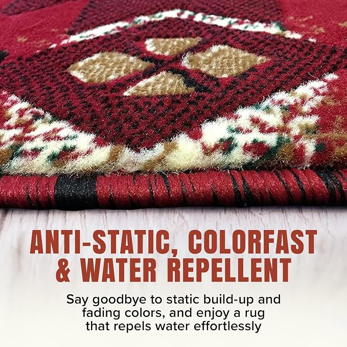 YHSF South West Native American Area Rug C318 - Easy Clean, Thick, Soft, Durable Native Tribal American Indian Inspired Rug for Bedroom/Living Room and More - Red, 8 Feet x 10 Feet