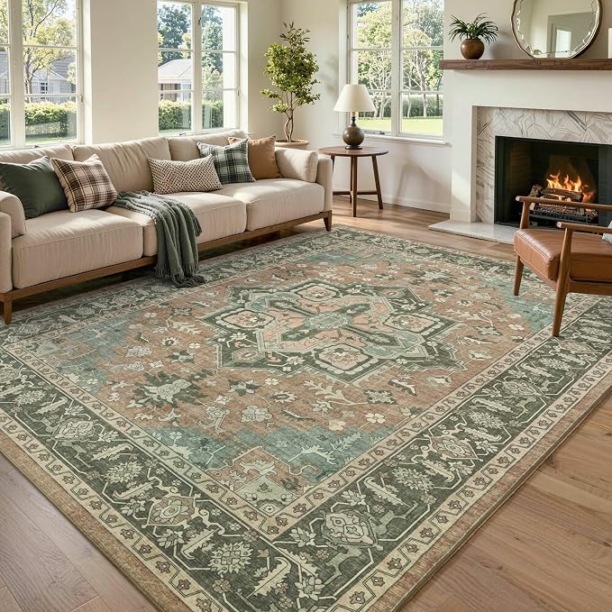 6x9 Ft Large Area Rugs for Living Room, Soft Non-Slip Machine Washable Rug, Vintage Stain Resistant Carpets for Bedroom Nursery Dining Room Home Decor (Brown)