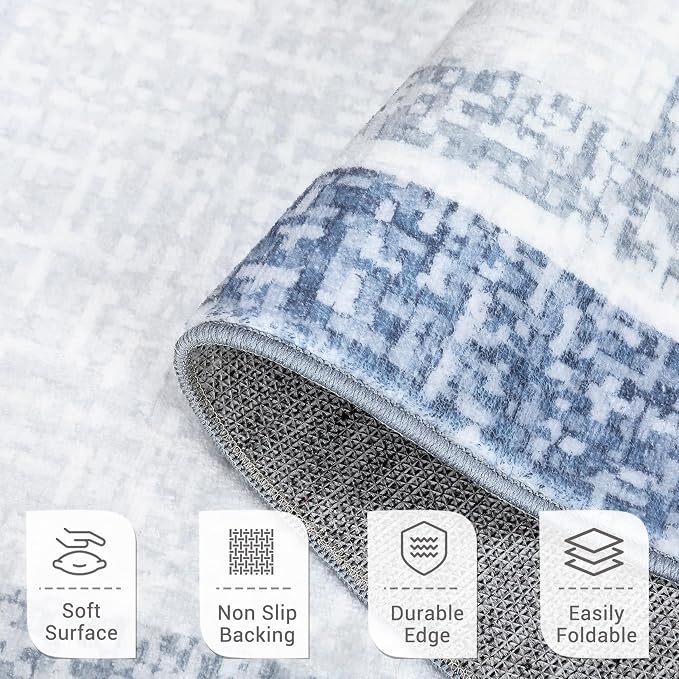 GAOMON Area Rugs 2x6 Modern Runner Rug Washable Bordered Entryway Runners Soft Faux Wool Carpet Contemporary Neutral Non-Slip Long Rug Runner Indoor Accent Hallway Kitchen Runners for Bedroom Blue