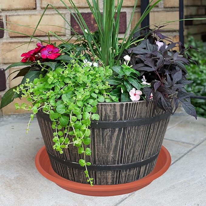 4 Pack of 16 inch Plant Saucer, Large Plant Tray, Heavy Sturdy Plant Drainage Tray for Indoors, Bird Bath Bowls, Sturdy Plastic Pot Tray for Planter 14 15 16" (Terracotta)
