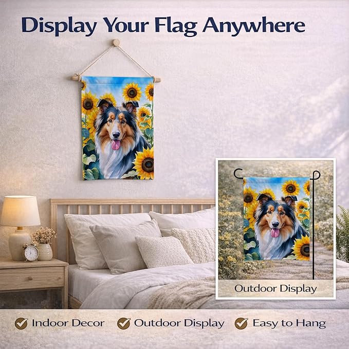 Caroline's Treasures DAC6061GF Collie in Sunflowers Garden Flag Mailbox Flag Decorative Yard Flag Banner Outside Patio Artwork Yard Flower Beds, Garden Size, Multicolor