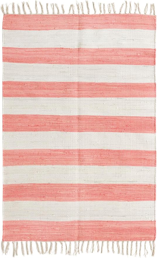 Unique Loom Chindi Rag Collection Area Rug - Striped (4' 1" x 6' 1" Rectangle, Coral and Ivory)