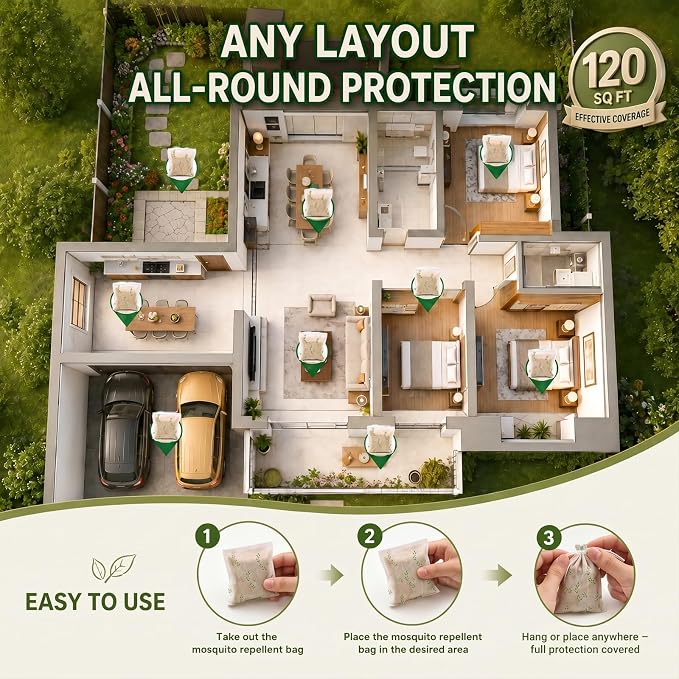 Furiseng|Natural Mosquito Repellent Outdoor Patio (8 Pack),Long-Lasting 60-Day Protection, DEET-Free & Family Safe,Indoor & Outdoor Use,Mosquito Repellent for Yard, Patio, Camping & Travel