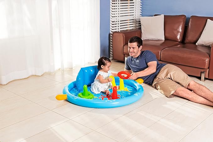 Bestway Seashapes Splash Pad | Baby Sensory Water Pool, with Backrest, Sunshade and Games, 6 Months +