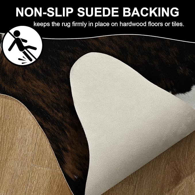 BENRON Small Faux Cowhide Rug, Cow Print Rug for Kitchen Hallyway 2.3x3.6ft | Western cow hide rug for Home Decor, Washable Rugs with Irregular Animal Skins and Hides, Non Slip, Brown