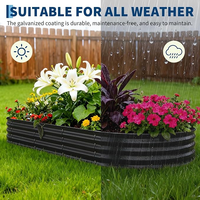 Garvee 6x3x1ft Galvanized Raised Garden Bed, Oval Metal Planter Box with Anti-Cut Safety Edges, 359 Gallons Rust-Resistant Deep Root Planter for Outdoor Vegetables, Flowers, Herbs, Gary