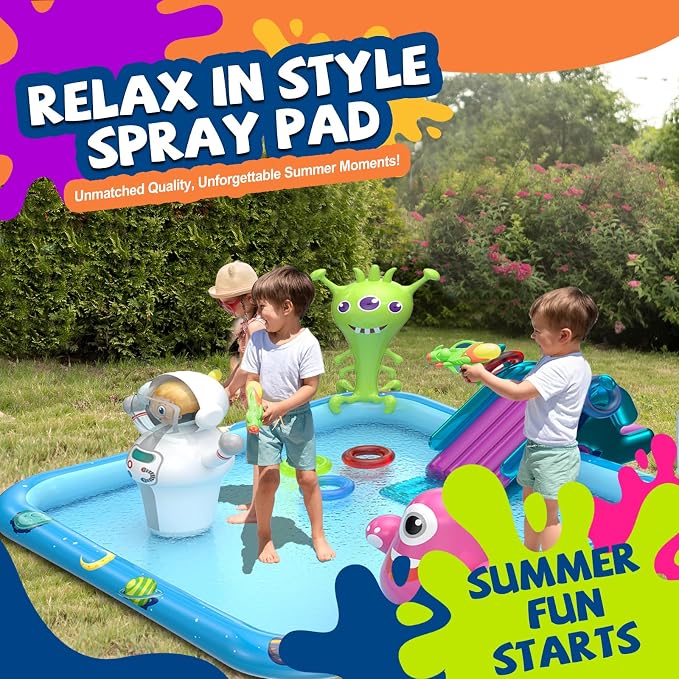 DIMAR GARDEN Inflatable Kids Swimming Pool Water Slide, Blow Up Spray Pool Play Center
