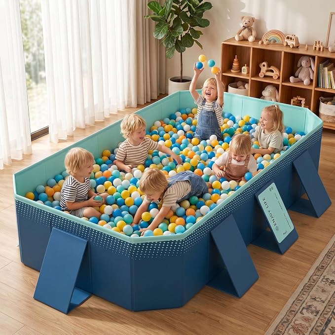113" Non-Inflatable Foldable Pool, Extra Large Collapsible Swimming Pool with Rigid Hard Composite Board, Thickened Portable Pool for Outdoor, Backyard, Family, Camping(Geranium Blue, 3M)