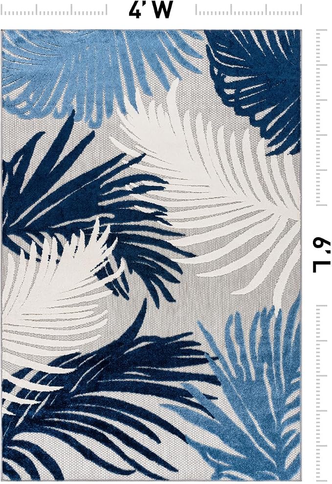 Rugshop Lucca Contemporary Floral Indoor/Outdoor Area Rug for Deck,Backyard,Porch,Balcony,Entryway 4' X 6' Navy