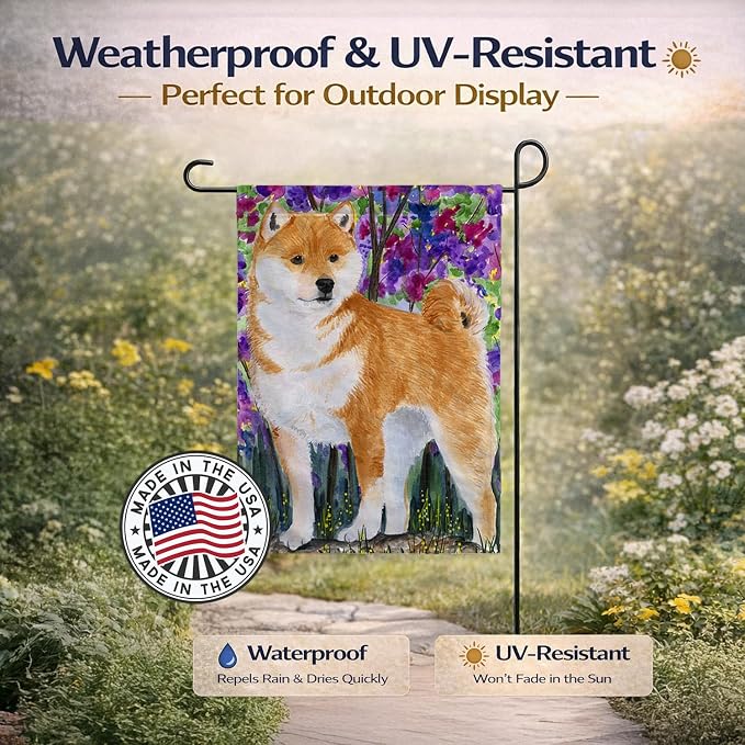 Caroline's Treasures SS8061GF Shiba Inu Garden Flag Mailbox Flag Decorative Yard Flag Banner Outside Patio Artwork Yard Flower Beds, Garden Size, Multicolor
