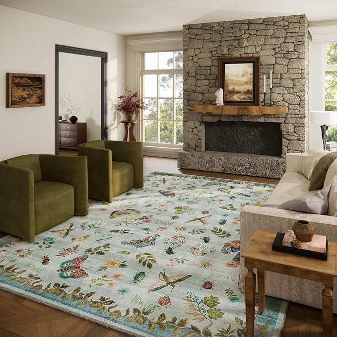 8x10 Area Rug for Living Room: Washable Bedroom Rugs Stain Resistant Non Slip Low Pile Soft Lightweight Carpets Rug for Farmhouse Kitchen Dining Room Nursery Kids Room Indoor