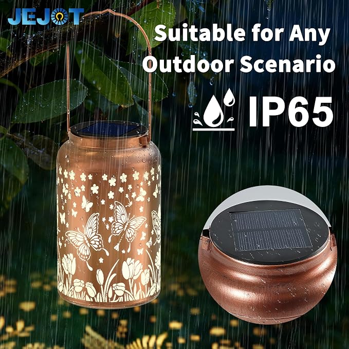 JEJOT Butterfly Solar Lanterns Outdoor Waterproof, Mothers Day Gifts, Birthday Gifts for Women Mom Grandma,Metal Hanging Solar Lantern for Yard,Garden,Porch Landscape Deconrations-1 Pack
