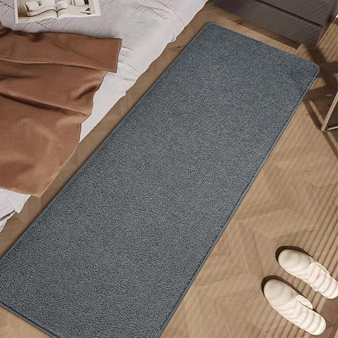 Dark Grey 2x6 Hallway Runner Rug | Washable Memory Foam, Low Pile Non Slip Indoor Carpet for Bedroom Bedside Entrance Classroom College Dorm Room Home Decor