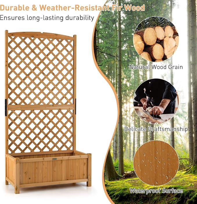 Giantex 2 Pcs Planter Raised Bed with Trellis, 71" Wooden Garden Bed, High Trellis for Plant Flower Climbing Pot Hanging, Indoor & Outdoor Planter Box for Yard, Garden, Balcony