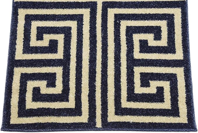 Unique Loom Athens Collection Classic Geometric Modern Border Design Area Rug (2' 0 x 3' 0 Rectangular, Navy Blue/ Beige)