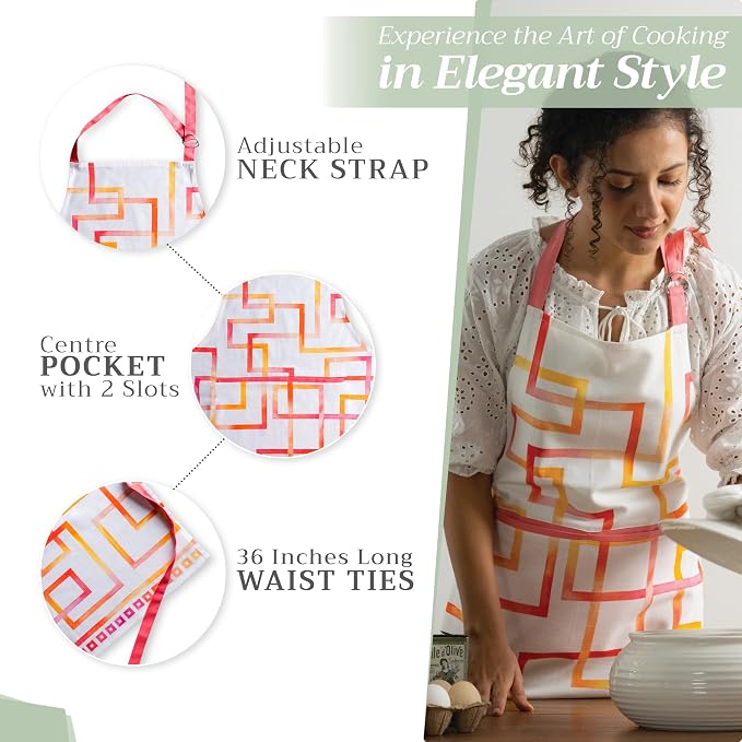 Maison d' Hermine Aprons for women with Pocket 100% Cotton (27.50"x31.50") | Adjustable Neck Strap & long ties Apron Men Chef Wedding Cooking Gardening Server Maid