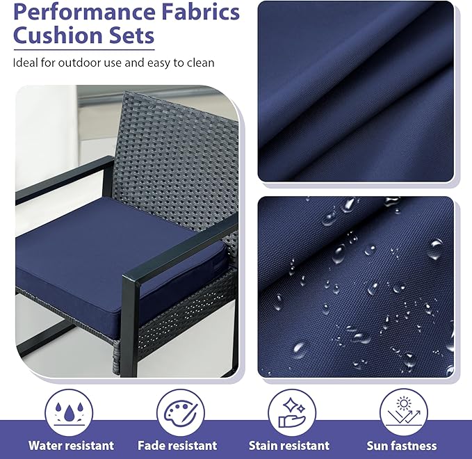 IPYNBAP Outdoor Chair Cushions Set of 4 -Waterproof Outdoor Seat Cushions for Patio Furniture, Patio Chair Cushion with Handle and Ties, Square Out Door Chair Pads,19" x 19" x 3", Navy Blue