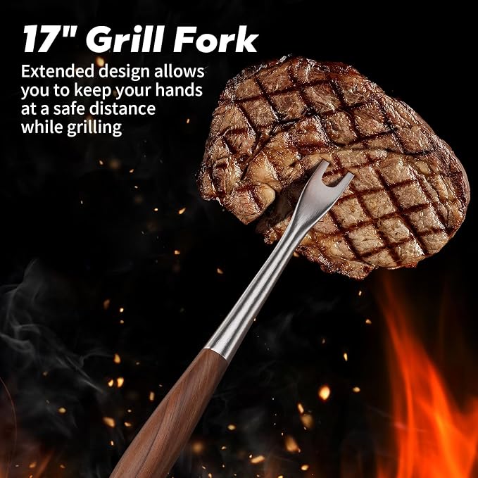 ENLOY Heavy-Duty Barbecue Grilling Tools Set, Outdoor Grill Accessories with Spatula, Fork & Tongs, Extended Rosewood Handle & Food-Grade Stainless Steel for Barbecue & Grill, 3Pcs BBQ Tools for Men