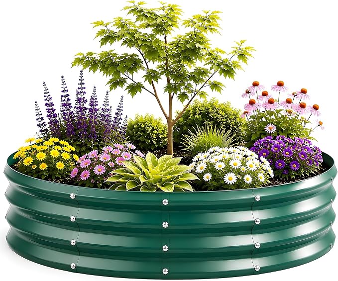 6FT Round Raised Garden Bed, Heavy Duty Galvanized Metal Planter Box for Vegetables, Flowers & Herbs, Rust-Resistant Outdoor Gardening Bed with Modern Green Finish & Easy DIY Assembly