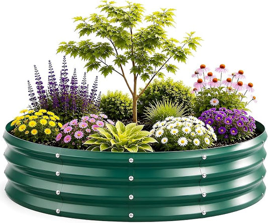 5FT Round Raised Garden Bed, Heavy Duty Galvanized Metal Planter Box for Vegetables, Flowers & Herbs, Rust-Resistant Outdoor Gardening Bed with Modern Green Finish & Easy DIY Assembly
