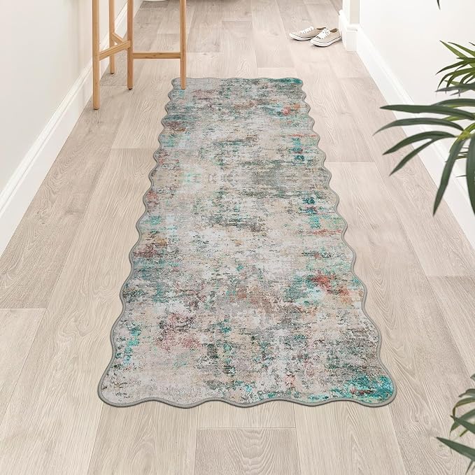 ROYHOME Modern Abstract 2x6 Scalloped Runner Rug Washable Non Slip Stain Resistant Rug for Hallway Kitchen Bedroom Non Shedding Low Pile Indoor Floor Cover,Colorful