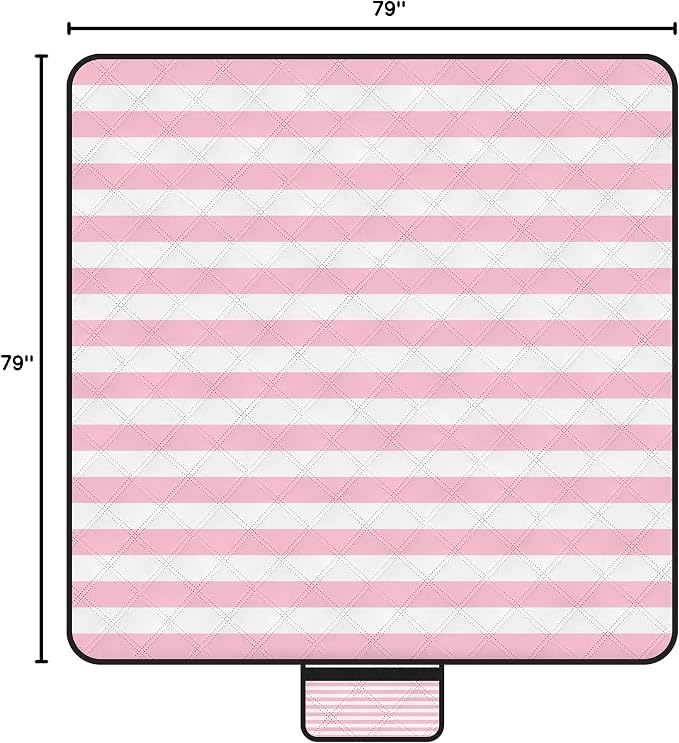 Waterproof Picnic Blankets,79''x79'' Extra Large Foldable Sandproof Beach Blanket,Portable 3-Layer Polyester Outdoor Picnic Blanket for Grass Lawn,Beach,Family Camping,Park,Travel-Pink Stripe